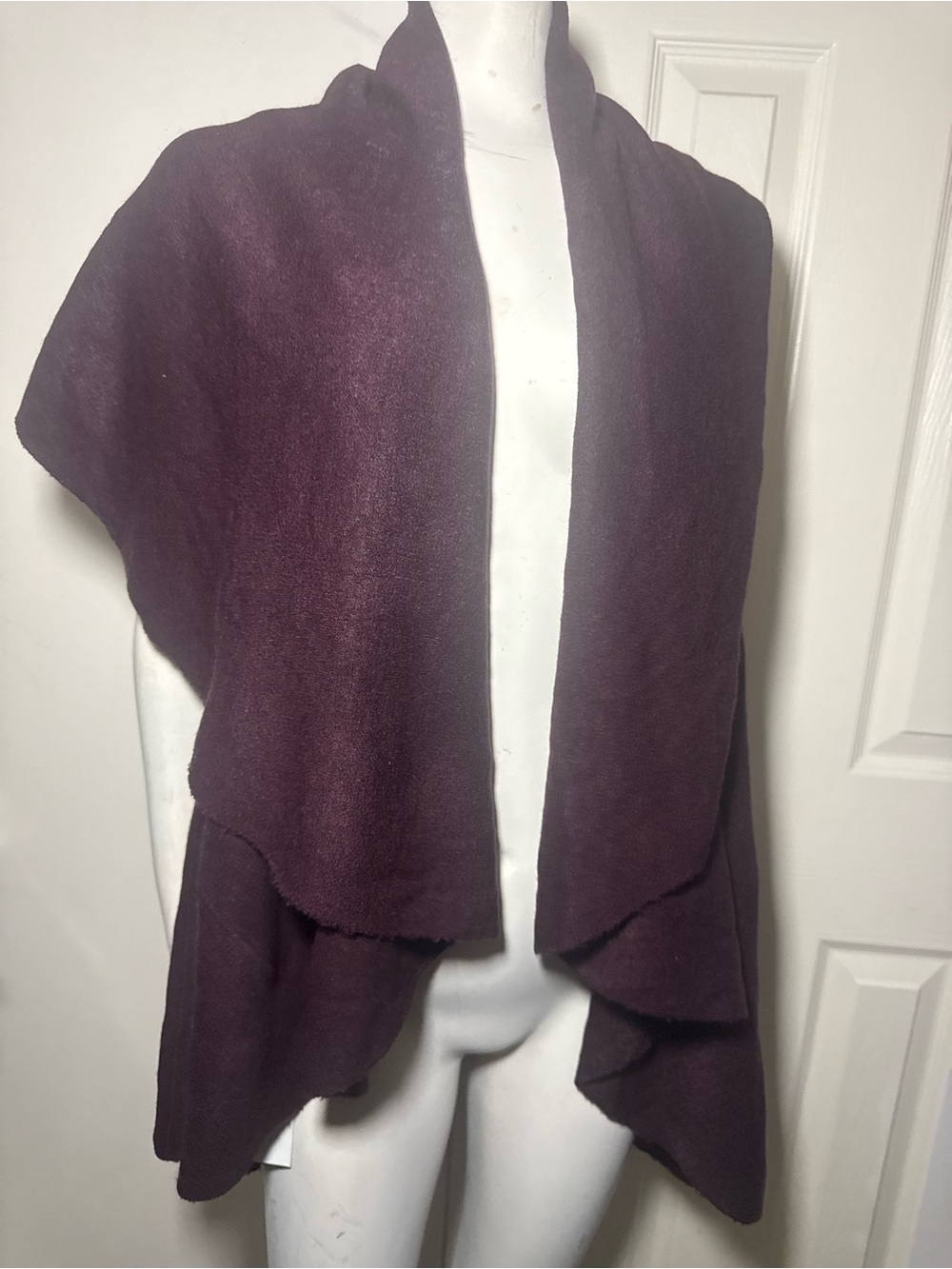 Draped Open-Front Poncho Shrug in Plum